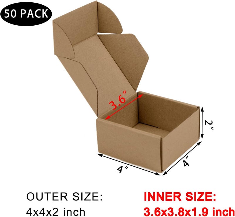 SUNLPH 50 Pack 4x4x2 Inches Small Shipping Boxes, Brown Corrugated Cardboard Boxes, Moving Mailing Packing Box - Image 2